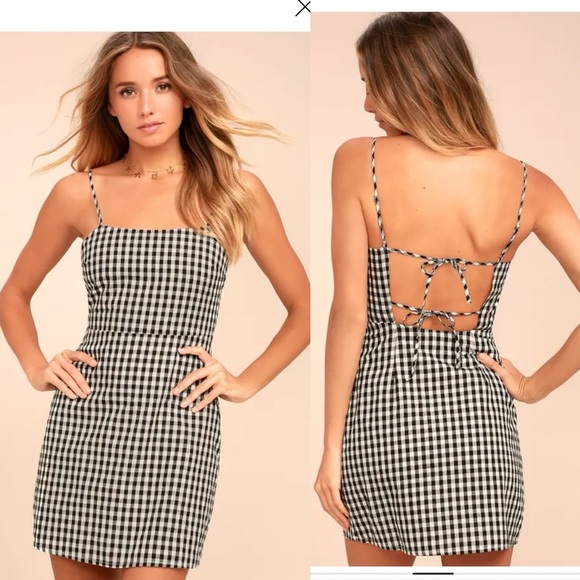 Lulus Sawyer Black and White Gingham Mini Dress - Picture 1 of 5